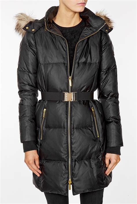 michael kors black jacket faux fur belt|Michael Kors Women's Black Coats & Jackets .